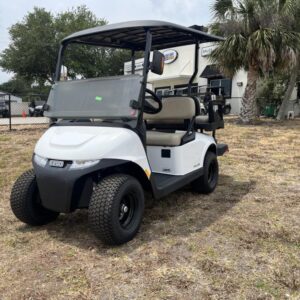 Side profile of 2024 E-Z-GO Valor EX1 Gas Bright White golf cart in Cincinnati Ohio