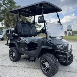 Front angle of 2025 Evolution D5-Maverick 2+2 four-passenger golf cart