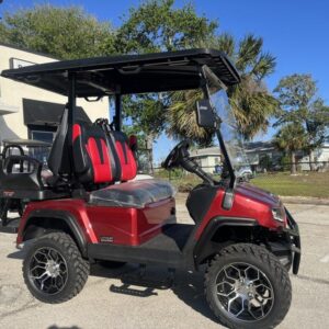 Front angle of 2025 Evolution D5-Maverick 2+2 four-passenger golf cart