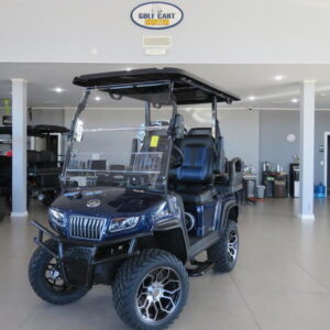 Front angle of 2025 Evolution D5 Maverick 2+2 Plus electric golf cart