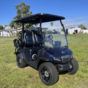 Front view of 2025 Evolution D5-Ranger 2+2 Plus Blue golf cart available in Michigan with export delivery options