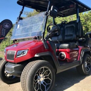 Front view of 2025 Evolution D5-Ranger 2+2 Plus Red golf cart available in North Carolina
