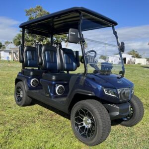 Front view of 2025 Evolution D5-Ranger 4 Plus Blue golf cart available in Texas with nationwide delivery and export options