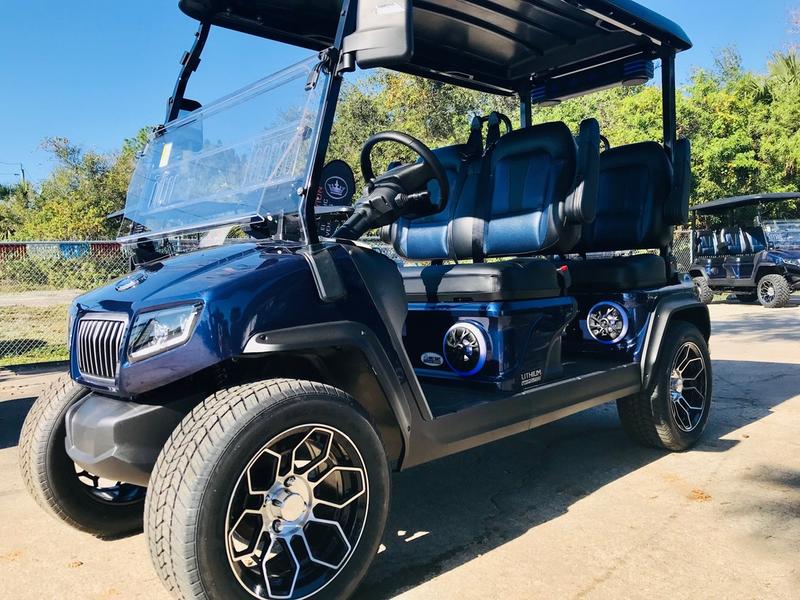 Front view of 2025 Evolution D5-Ranger 4 Plus Blue electric golf cart available in South Carolina with nationwide delivery
