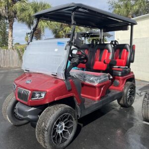 Front view of 2025 Evolution D5-Ranger 4 Red golf cart available in Virginia