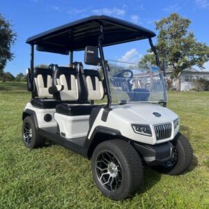 Front view of 2025 Evolution D5-Ranger 4 White golf cart available in South Carolina with nationwide delivery and export options