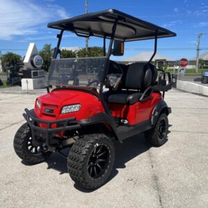 Side view of 2025 Club Car Onward Lifted 4 Passenger Gas golf cart in Orlando Florida
