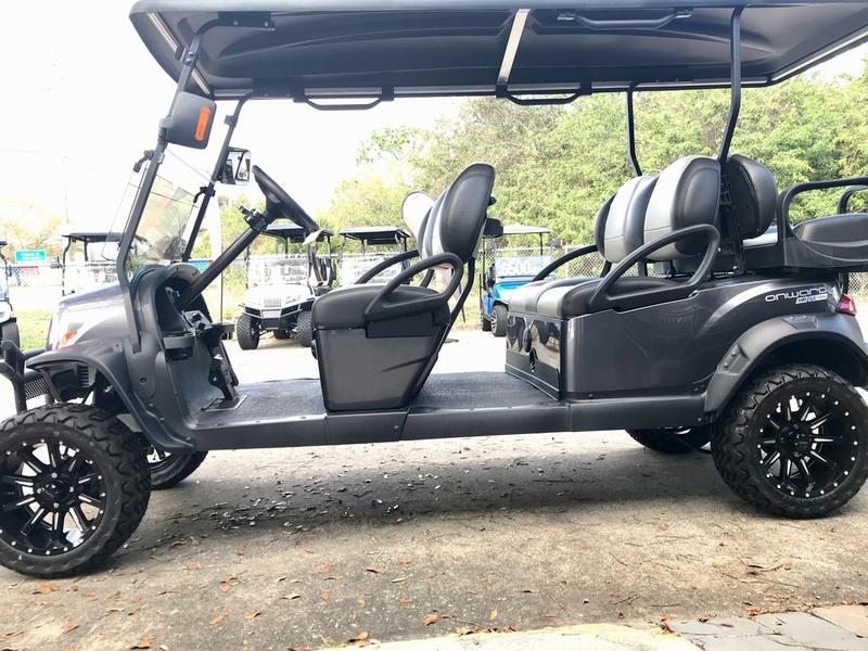 Lifted suspension and off-road tires on 2025 Club Car Onward Lifted 6 Passenger HP Lithium in Raleigh North Carolina