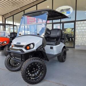 Side view of 2025 E-Z-GO Express 4 Gas Lifted Slate in New York City New York