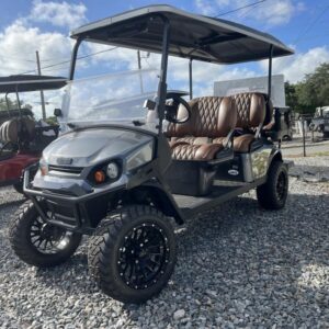 Side view of 2025 E-Z-GO Express 6 Gas Inferno Red in Phoenix Arizona