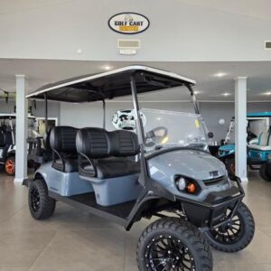 Side view of 2025 E-Z-GO Express 6 Gas Lifted Slate in Charleston South Carolina