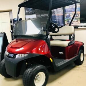 Side view of 2025 E-Z-GO Freedom RXV ELiTE Lithium Inferno Red in Chicago Illinois