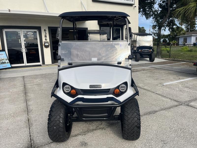 Side view of 2025 E-Z-GO Liberty ELiTE Lithium Bright White in Los Angeles California