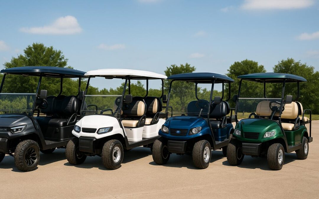 Lineup of the best 4 seater golf carts in 2025 including electric and gas 4 seat golf carts in landscape view